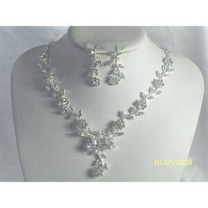 Silver vine rhinestone necklace set, wedding MOB  prom party formal necklace set
